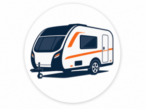 Navy and orange illustrated icon representing Ace caravans for sale