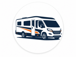 Navy and orange illustrated icon representing Abbey caravans for sale