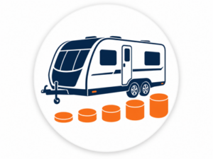 Navy and orange illustrated icon representing caravans from £20,000 to £30,000