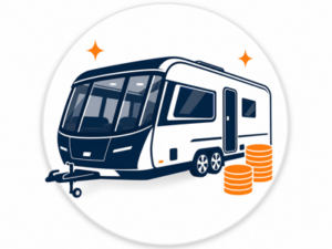 Navy and orange illustrated icon representing caravans over £50,000