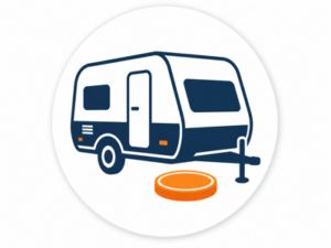 Navy and orange illustrated icon representing caravans under £5,000