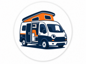 Navy and orange illustrated icon representing Citroen campervans for sale