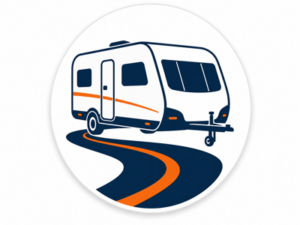 Navy and orange illustrated icon representing Compass caravans for sale