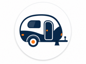 Navy and orange illustrated icon representing Freedom caravans for sale