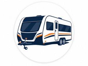 Navy and orange illustrated icon representing Hobby caravans for sale