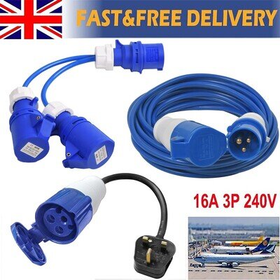 3 Pin 13A/16A PLUG 16A BLUE SOCKET EXTENSION LEAD ADAPTER CARAVAN HOOK 240V New 3 Pin 13A/16A PLUG 16A BLUE SOCKET EXTENSION LEAD ADAPTER CARAVAN HOOK 240V New