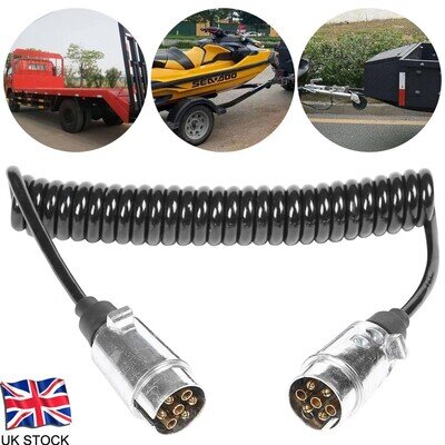 2M 7-Pin Trailer Extension Coiled Cable with Trailer Adapter Plug Socket UK 2M 7-Pin Trailer Extension Coiled Cable with Trailer Adapter Plug Socket UK