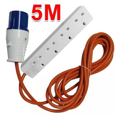 4 Way Camping Extension Lead Electric Hookup Power Cable Plug Socket Caravan 5m 4 Way Camping Extension Lead Electric Hookup Power Cable Plug Socket Caravan 5m