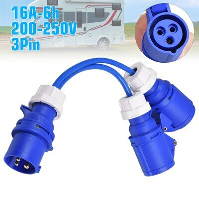 16A Splitter Y Cable Plug 240V Caravan 2 Way Hook Up Mains 2 x 16 Amp Sockets 16A Splitter Y Cable Plug 240V Caravan 2 Way Hook Up Mains 2 x 16 Amp Sockets