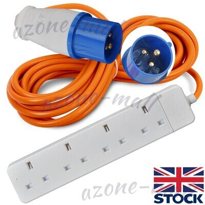 Electric Hook Up Cable Extension Lead 4 Gang Camping Plug Power Hookup Sockets Electric Hook Up Cable Extension Lead 4 Gang Camping Plug Power Hookup Sockets