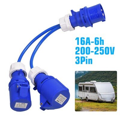 2-Way Splitter Cable 16amp Plug to 2x 16A Sockets 240V Caravan Mains Hook Up 2-Way Splitter Cable 16amp Plug to 2x 16A Sockets 240V Caravan Mains Hook Up