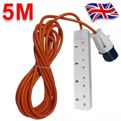 5M Camping Extension Lead Electric Hookup Power Cable Plug Socket Caravan 4 Way 5M Camping Extension Lead Electric Hookup Power Cable Plug Socket Caravan 4 Way