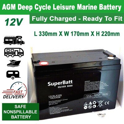 12V 140AH VRLA AGM Deep Cycle Leisure Marine Battery 12VSLA33N - Motorhomes Boat