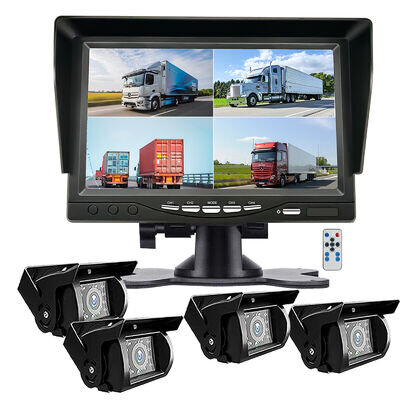 HD 7" Quad Monitor 4ch CCD Backup Camera IP69 Night Vision For Truck Reversing