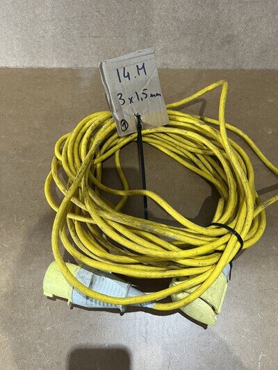 14 Metre 110V Yellow Extension Lead 1.5mm Cable with 16 Amp Plug & Socket