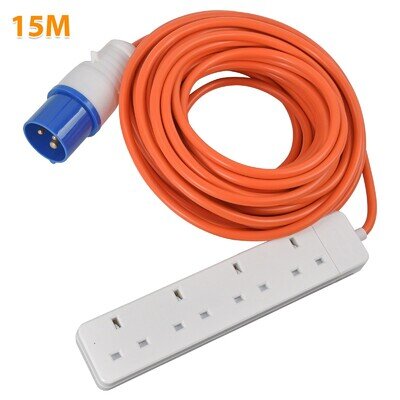 Camping 4 Way Extension Lead Electric Hookup Power Cable Plug Socket Caravan 15M