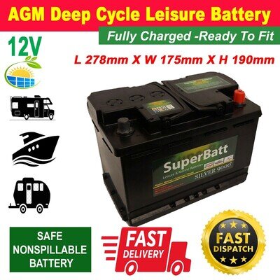 12V 90AH AGM90L AGM Deep Cycle Leisure Battery Solar Caravan Motorhome Boat