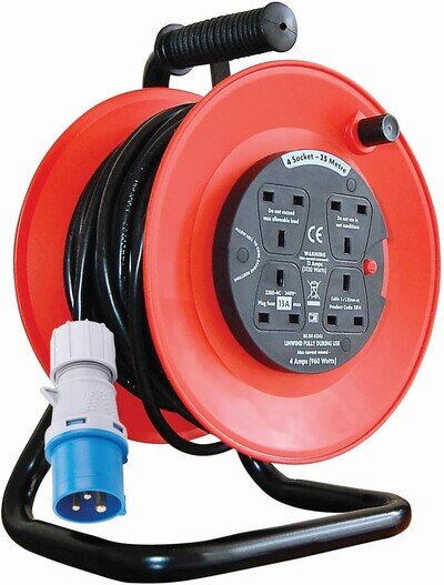 16A PLUG TO 4 13A SOCKETS CAMPING CARAVAN TENT MAINS HOOK UP EXT CABLE STAND 25M