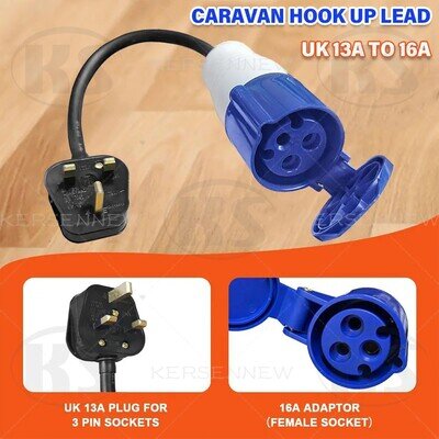 UK 13A to 16A Caravan Hook Up Cable Lead Plug Socket Adaptor 240V UK 3 Pin Mains