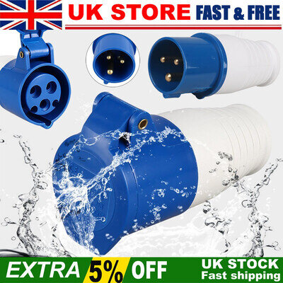 IP44 3Pin Industrial Plug / Socket 16A 240V Waterproof Power Cable Connector Kit