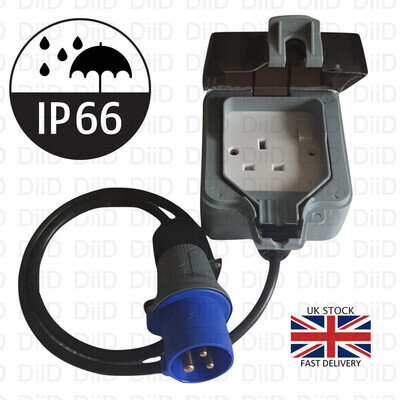 Electric Hook Up Cable 1-15m Waterproof, Weatherproof 1P66 Outdoor Plug Socket