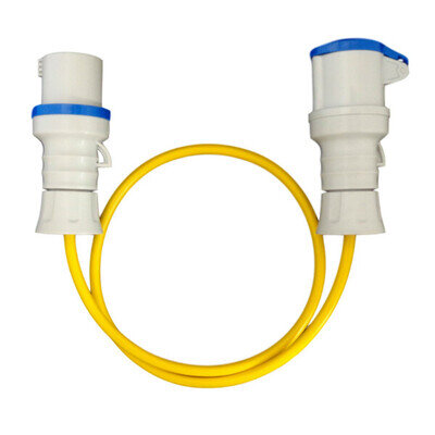 5 Metre Yellow Hook Up / Extension Cable 2.5mm 16A Blue Plug & Socket