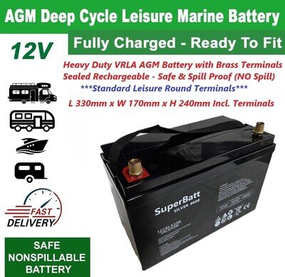 12V 140AH VRLA AGM Deep Cycle Leisure Marine Battery 12VSLA33N - Motorhomes Boat