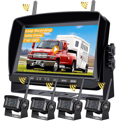 Wireless Reversing Camera 7" Quad Split Monitor DVR System for Motorhome Camper