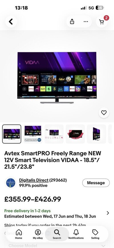 CARAVAN AND MOTORHOME AVTEX TV 12 VOLT AND MAINS AV215TS SMART TV