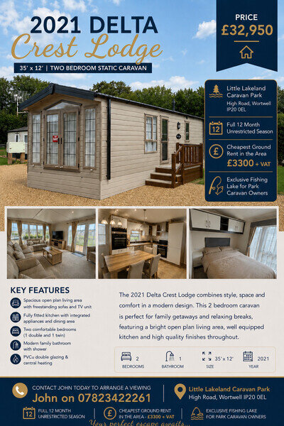 Delta Superior Crest Lodge 36x12FT Static caravan 2 BED Sited In Norfolk Broads!