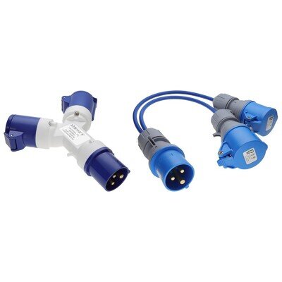 16A CEE Caravan Camping Hook Up 2 Way Splitter 1 Plug to 2 Sockets Adapter