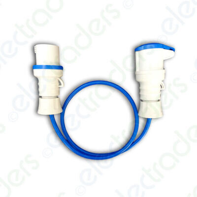 1 Metre Blue Caravan Hook Up / Extension Cable 1.5mm 16A Blue Plug & Socket