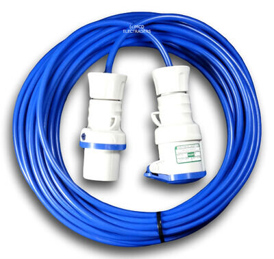 5 Metre Blue Caravan Hook Up / Extension Cable 2.5mm 16A Blue Plug & Socket