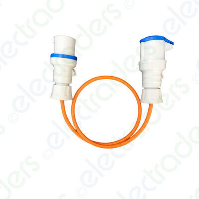 1 Metre Orange Caravan Hook Up / Extension Cable 2.5mm 16A Blue Plug & Socket