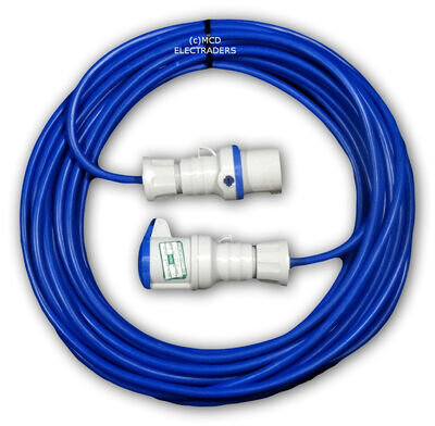 20 Metre Blue Caravan Hook Up / Extension Cable 2.5mm 16A Blue Plug & Socket