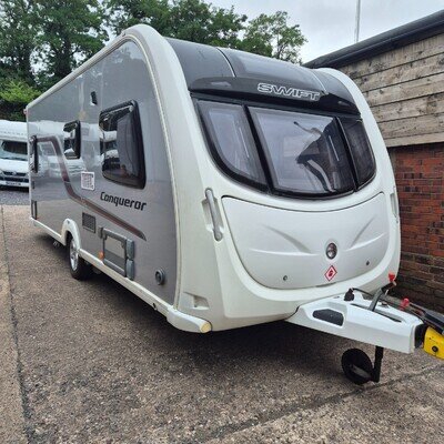 Swift Conqueror 570 4 Berth Fixed Bed Caravan, Full width End Bathroom, Mover