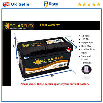 12V 110AH Leisure Battery Dual Purp. for Caravan Campervan Motorhome Low Height