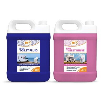 Blue Toilet Fluid 5L & Pink Toilet Rinse 5L - Caravan Toilet Chemicals