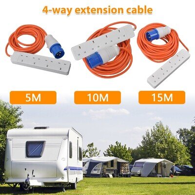 16A PLUG TO 4 GANG/WAY SOCKET CAMPING CARAVAN ELECTRIC HOOK UP EXTENSION CABLE