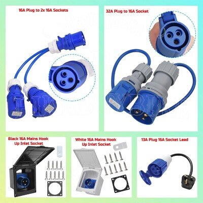 Splitter 16A 32A Electric Mains Hook Up Lead Adaptor Caravans Motorhomes Socket