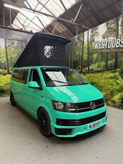 VW T6 Transporter Campervan, LWB, Pop Top, 2018, Low Mileage, Lowered, Green