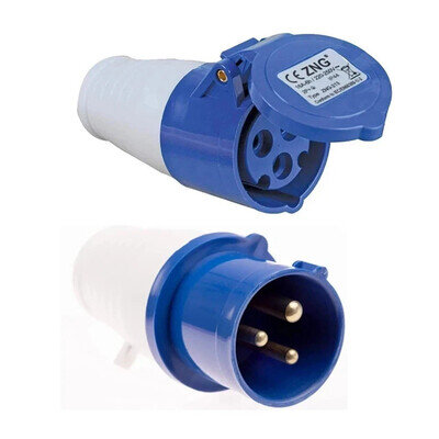 Mains Hook Up Site 3 Pin Plug & Socket 240V 16A IP44 Camping Caravan Motorhome