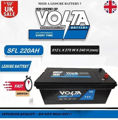 12V 220AH LEISURE BATTERY SFL 220AHC100 VOLTA 200Ah C20 FOR CARAVAN DEEP CYCLE