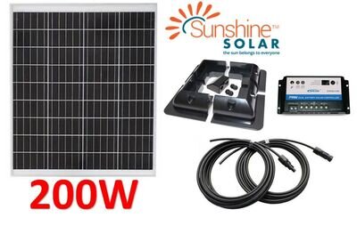Sunshine Solar 200W Rigid Panel Kit For Campervans Caravans Motorhomes Boats